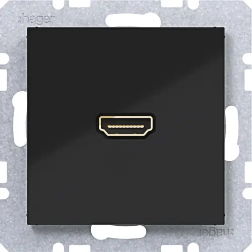 Hager Berker WAF4379BG HDMI-contactdoos met rechte HDMI-aansluiting A1/A8/C1/C8 nachtzwart glans