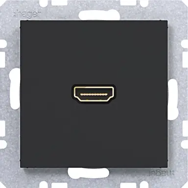 Hager Berker WAF4379BM HDMI-contactdoos met rechte HDMI-aansluiting A1/A8/C1/C8 nachtzwart mat