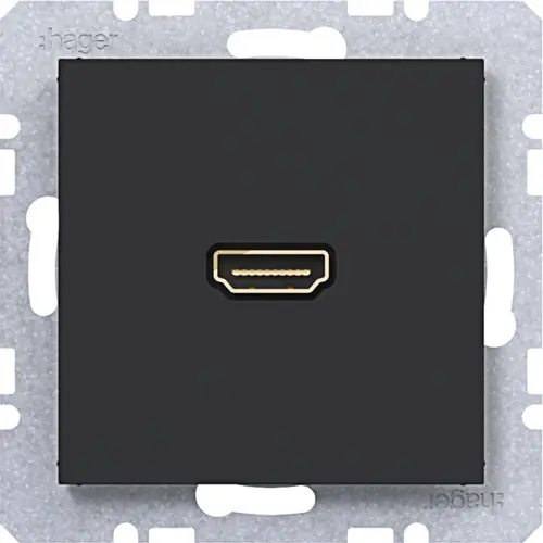 Hager Berker WAF4379BM HDMI-contactdoos met rechte HDMI-aansluiting A1/A8/C1/C8 nachtzwart mat