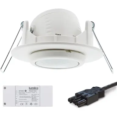 Klemko PLF-IB-PIR1U-WI Lumiko 870942 aanwezigheidsmelder PIR plafond inbouw 7m 2000W aansluitkabel IP44