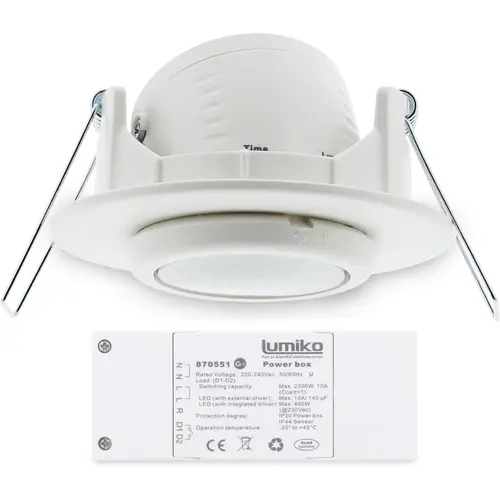 Klemko PLF-IB-PIR/1U Lumiko 870551 aanwezigheidsmelder PIR inbouw 7m 2300W IP44