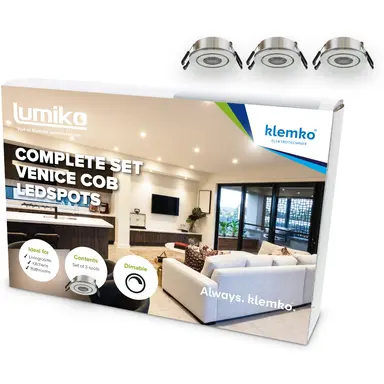 Klemko VENICE-COB-KIT2 Lumiko 863852 Venice COB LED inbouwset 3x 3,3W 3000K dimbaar IP44 aluminium