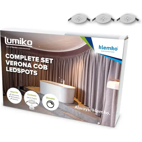 Klemko VERONA-COB-KIT3 Lumiko 863854 Verona COB set 3xLED aluminium + driver en aansluitmateriaal