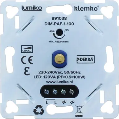 Klemko DIM-PAF-1-100 Lumiko 891038 inbouwdimmer RC 1-100W schroefklem