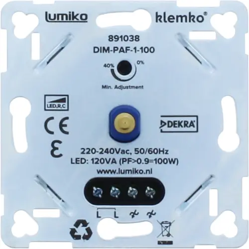 Klemko DIM-PAF-1-100 Lumiko 891038 inbouwdimmer RC 1-100W schroefklem