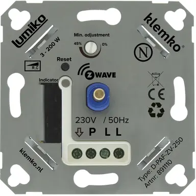 Klemko D-PAF-ZV-250 Lumiko 891110 universele draai/druk led-dimmer Z-wave faseafsnijding 3-200W