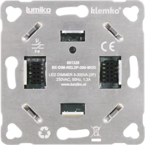 Klemko BE-DIM-REL2P-300-MOD Lumiko 891328 inbouwdimmer RC 3-300W steekklem