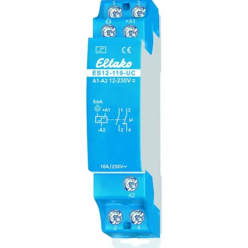 Eltako ES12-110-UC impulsrelais DIN-rail 1 module breed 1 maakcontact 1 verbreekcontact 12-230V AC/DC 4A