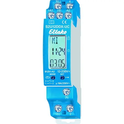 Eltako S2U12DDX-UC schakelklok DIN-rail 2-kanaals 2 maakcontacten 16A