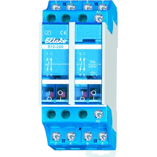 Eltako S12-220-230V impulsrelais DIN-rail 2 maakcontacten 2 verbreekcontacten 16A handbediening