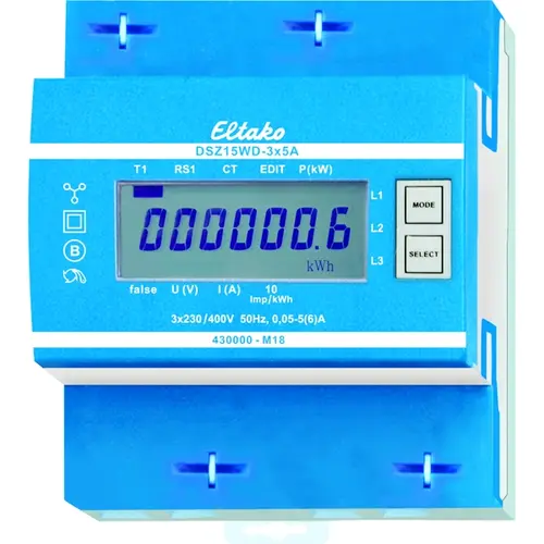 Eltako DSZ15WD-3x5A MID kWh-meter 3-fase 3x5A DIN-rail MID/geijkt S0 afname IP20