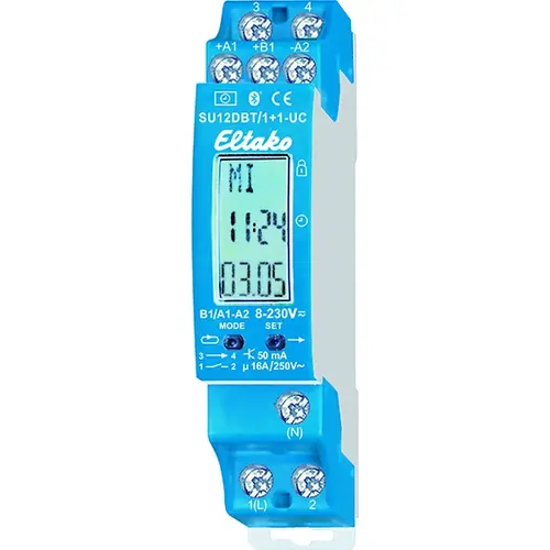 Eltako SU12DBT/1+1-UC schakelklok DIN-rail 2-kanaals Bluetooth 2 maakcontacten 16A