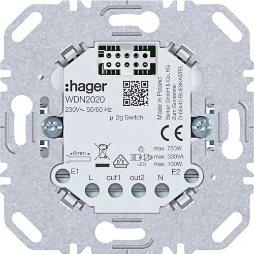 Hager Berker WDN2020 elektronische schakelaar 2-voudig voor A1/A8/C1/C8