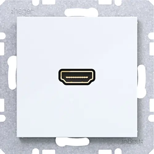 Hager Berker WAF4379WG HDMI-contactdoos met rechte HDMI-aansluiting A1/A8/C1/C8 lichtwit glans