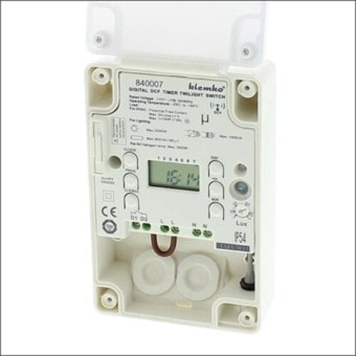 Klemko LIGHTGUARD/KL Lumiko 840007 opbouw schemerschakelaar 230V 10A lichtsensor DCF tijdschakelklok IP54 grijs