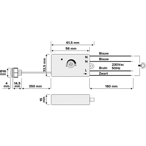 Klemko IBE-12/LI Lumiko 830060 schemerschakelaar inbouw 230V 0,45A lux instelbaar losse lichtsensor IP65