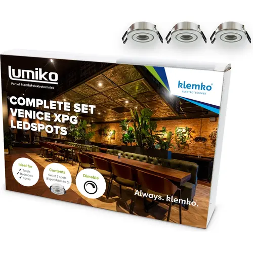 Klemko VENICE-XPG-KIT1 Lumiko 876850 LED-spotset 3x 3000K dimbaar inbouw 45mm 50mm mediumstralend niet verstelbaar