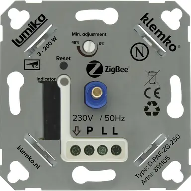 Klemko D-PAF-ZG-250 Lumiko 891105 universele draaidimmer LED Zigbee RC 3-200W aluminium