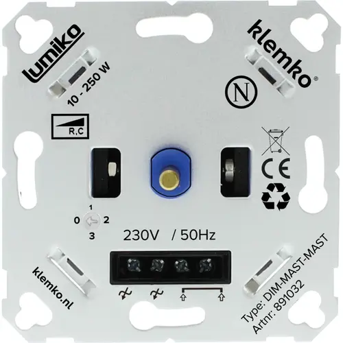 Klemko DIM-MAST-MAST Lumiko 891032 inbouwdimmer RC 10-250W seriedimmer schroefklem