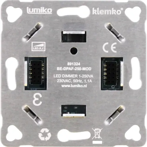 Klemko BE-DPAF-250-MOD Lumiko 891324 inbouwdimmer RC 1-250W steekklem