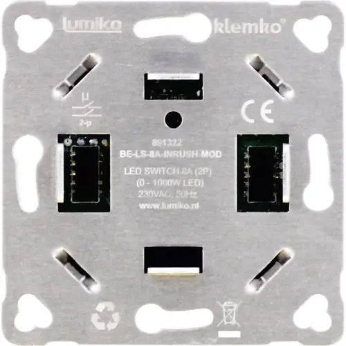 Klemko BE-LS-8A-INRUSH-MOD Lumiko 891322 relais LED-lichtschakelaar 3-draads 8A 2-polig