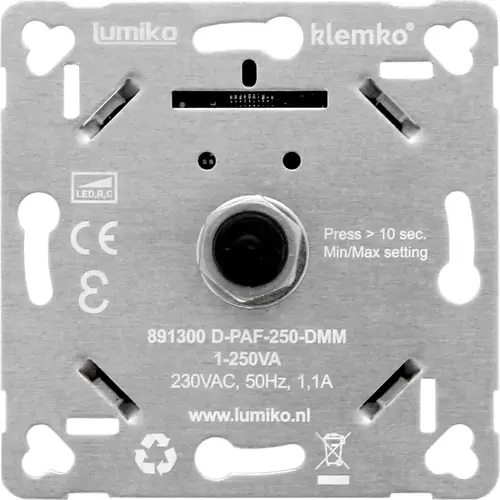 Klemko D-PAF-250-DMM Lumiko 891300 inbouwdimmer RC 1-250W draai-drukknop steekklem