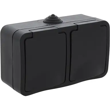 Q-Link 00.946.51 opbouw randaarde wandcontactdoos 2-voudig horizontaal zwart spatwaterdicht IP54 OP=OP