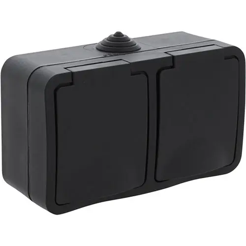 Q-Link 00.946.51 opbouw randaarde wandcontactdoos 2-voudig horizontaal zwart spatwaterdicht IP54 OP=OP