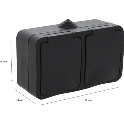 Q-Link 00.946.51 opbouw randaarde wandcontactdoos 2-voudig horizontaal zwart spatwaterdicht IP54 OP=OP
