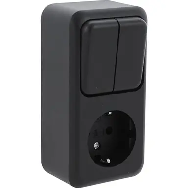 Q-Link 00.945.71 combinatie wandcontactdoos randaarde en serieschakelaar opbouw zwart OP=OP