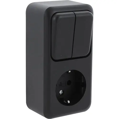 Q-Link 00.945.71 combinatie wandcontactdoos randaarde en serieschakelaar opbouw zwart OP=OP