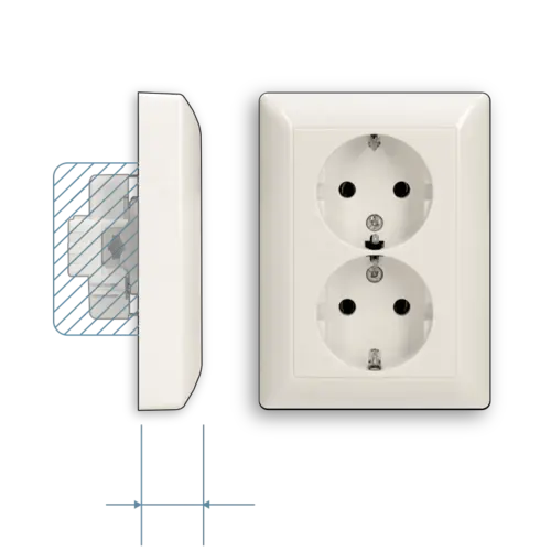 JUNG AS 5020 NU wandcontactdoos 2-voudig randaarde voor enkele inbouwdoos AS500 creme
