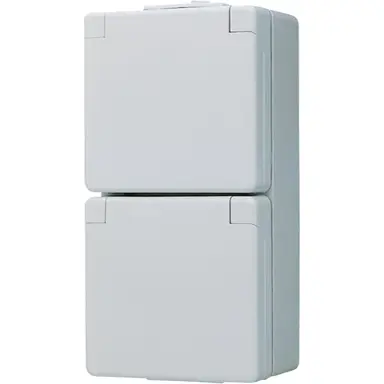 JUNG 622 NV wandcontactdoos 2-voudig randaarde met klapdeksel verticaal opbouw IP44 WG600