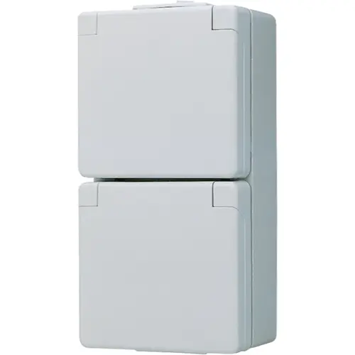 JUNG 622 NV wandcontactdoos 2-voudig randaarde met klapdeksel verticaal opbouw IP44 WG600