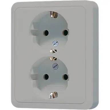 JUNG CD 5020 NKI GR wandcontactdoos 2-voudig randaarde Safety+ voor enkele inbouwdoos CD500 grijs