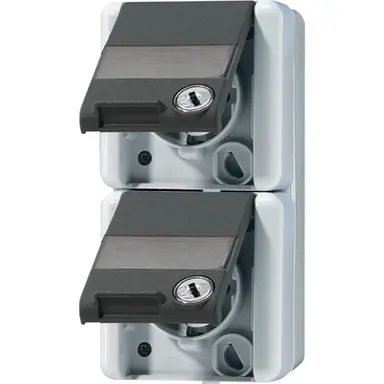 JUNG 822 NAWSL wandcontactdoos 2-voudig opbouw IP44 verticaal met slot WG800