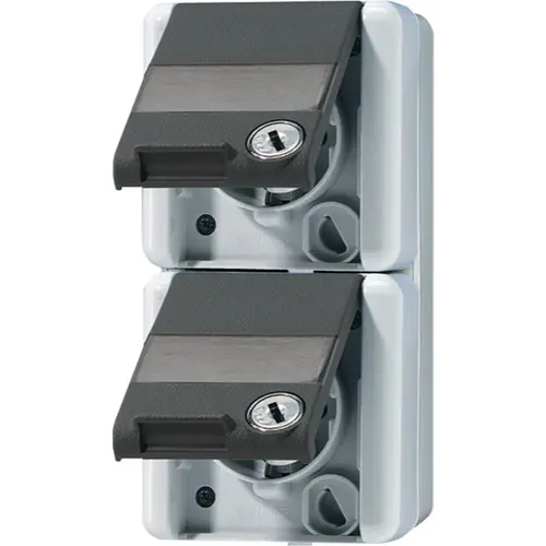 JUNG 822 NAWSL wandcontactdoos 2-voudig opbouw IP44 verticaal met slot WG800