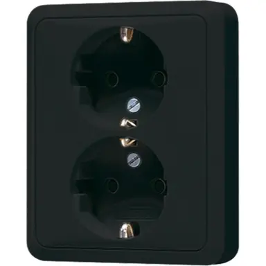 JUNG CD 5020 N SW wandcontactdoos 2-voudig randaarde voor enkele inbouwdoos CD500 zwart glans