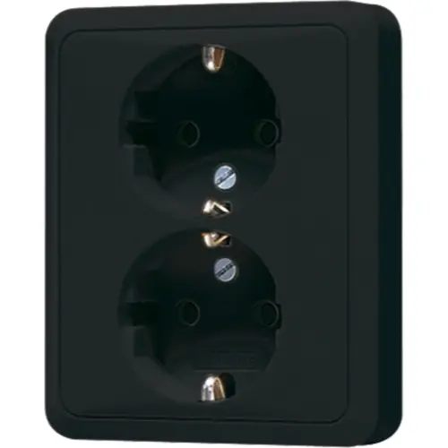 JUNG CD 5020 N SW wandcontactdoos 2-voudig randaarde voor enkele inbouwdoos CD500 zwart glans