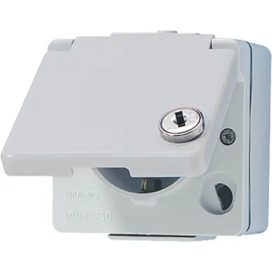 JUNG 620 WSL wandcontactdoos randaarde met klapdeksel en slot opbouw IP44 WG600
