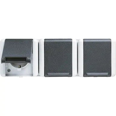 JUNG 8230 W wandcontactdoos 3-voudig randaarde opbouw IP44 horizontaal