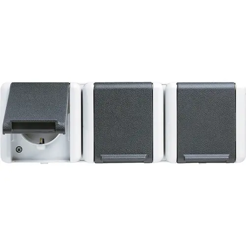 JUNG 8230 W wandcontactdoos 3-voudig randaarde opbouw IP44 horizontaal