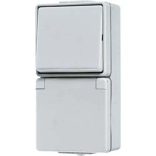 JUNG 676 W combinatie wisselschakelaar / wandcontactdoos randaarde opbouw IP44 WG600