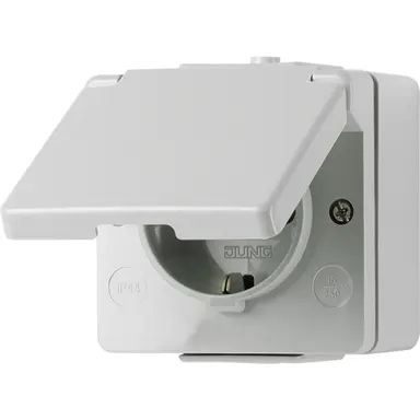 JUNG 620 W wandcontactdoos randaarde met klapdeksel opbouw IP44 WG600