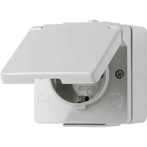 JUNG 620 W wandcontactdoos randaarde met klapdeksel opbouw IP44 WG600