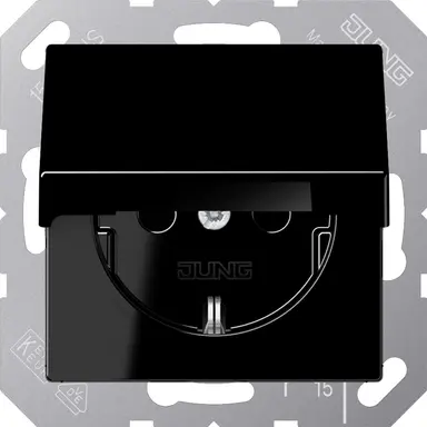 JUNG A 1520 NKIKL SW wandcontactdoos randaarde Safety+ klapdeksel A-range zwart glans