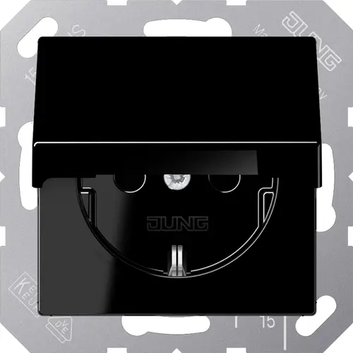 JUNG A 1520 NKIKL SW wandcontactdoos randaarde Safety+ klapdeksel A-range zwart glans