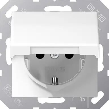 JUNG AS 1520 NKIKL WW wandcontactdoos randaarde Safety+ en klapdeksel AS500 alpine wit