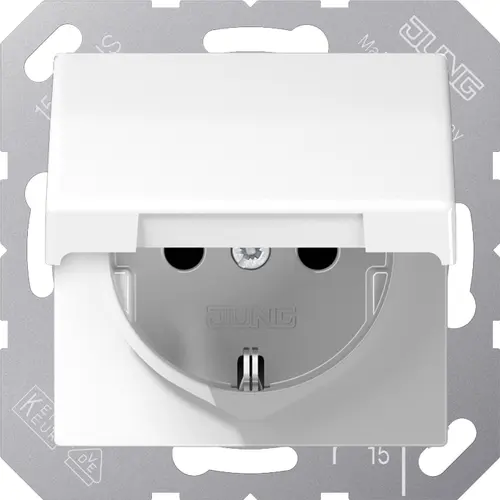 JUNG AS 1520 NKIKL WW wandcontactdoos randaarde Safety+ en klapdeksel AS500 alpine wit