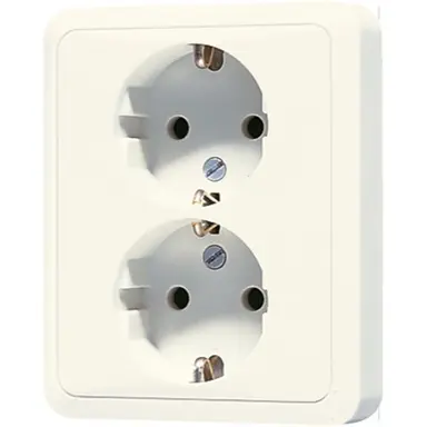 JUNG 5020 NKIU wandcontactdoos 2-voudig randaarde Safety+ voor enkele inbouwdoos CD500 creme